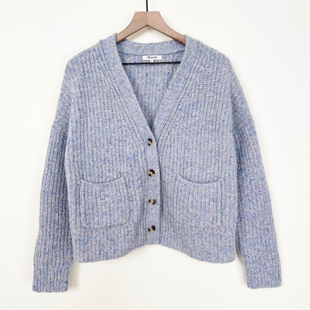 Madewell Chunky Knit Button-Front Cardigan in Heathered Tan